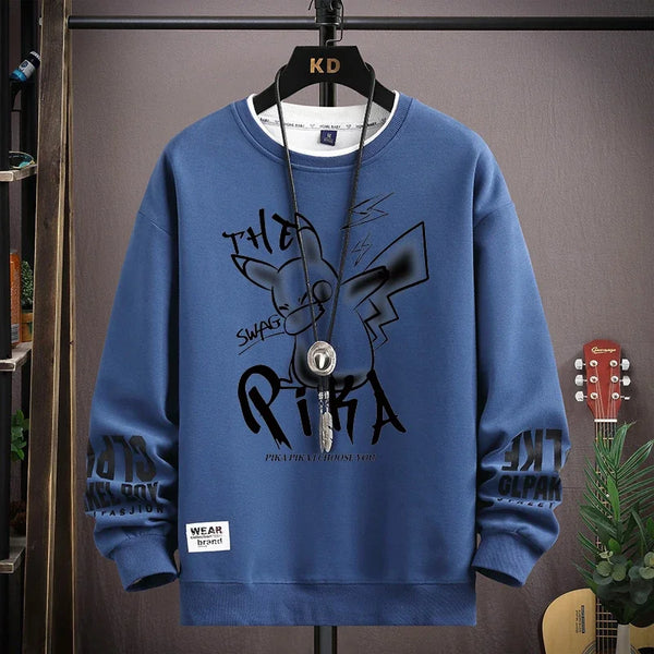 Spring Men's Sweatshirt Japan Alphabet Printed Long Sleeve T-shirt Fashion Men's Clothing Khaki O Neck Harajuku Top 2024 New