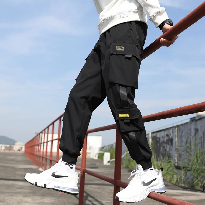 Classic Streetwear Casual Men Ribbons Harem Jogging Pants