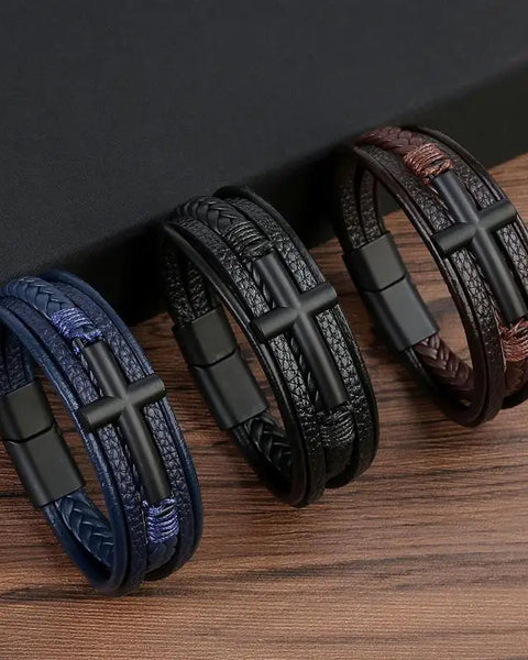 Vintage Men's Leather Bracelet Hand-Woven Multilayer Leather