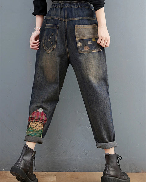 Trendy Embroidery Denim Pants For Women