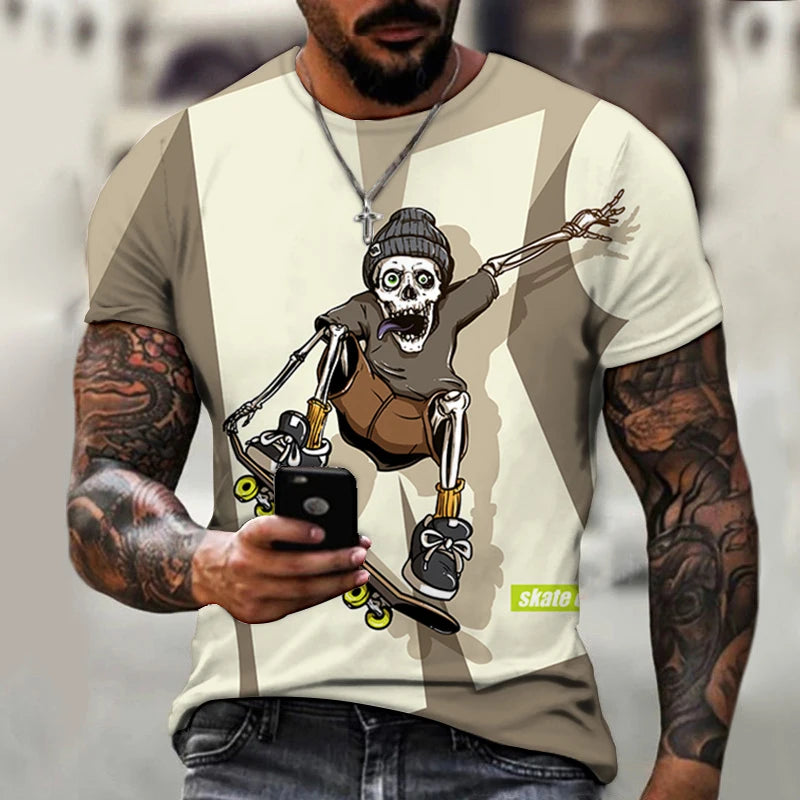 Oversized Skateboard Junior Style 3D Print Summer Men's O-Neck T-shirts