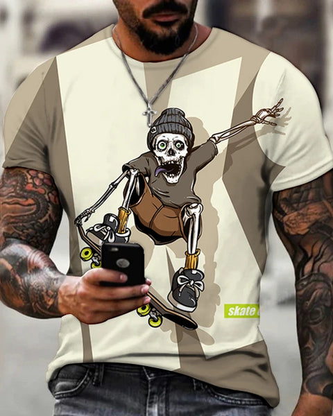 Oversized Skateboard Junior Style 3D Print Summer Men's O-Neck T-shirts