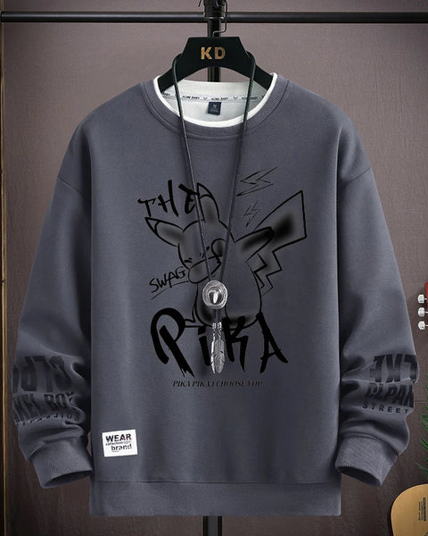 Spring Men's Sweatshirt Japan Alphabet Printed Long Sleeve T-shirt Fashion Men's Clothing Khaki O Neck Harajuku Top 2024 New