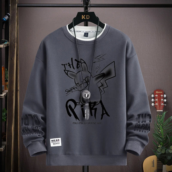 Spring Men's Sweatshirt Japan Alphabet Printed Long Sleeve T-shirt Fashion Men's Clothing Khaki O Neck Harajuku Top 2024 New