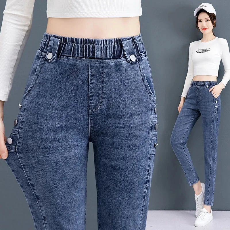 High Waist Skinny Pencil Jeans  Stretch Slim Denim Pants