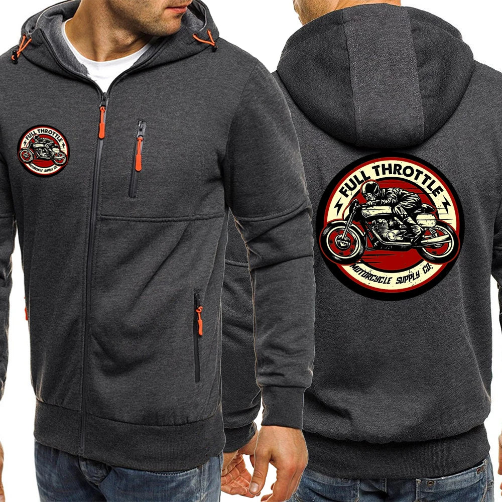 Winter Man Riding A Classic Café Racer Motorcycle Hoodies