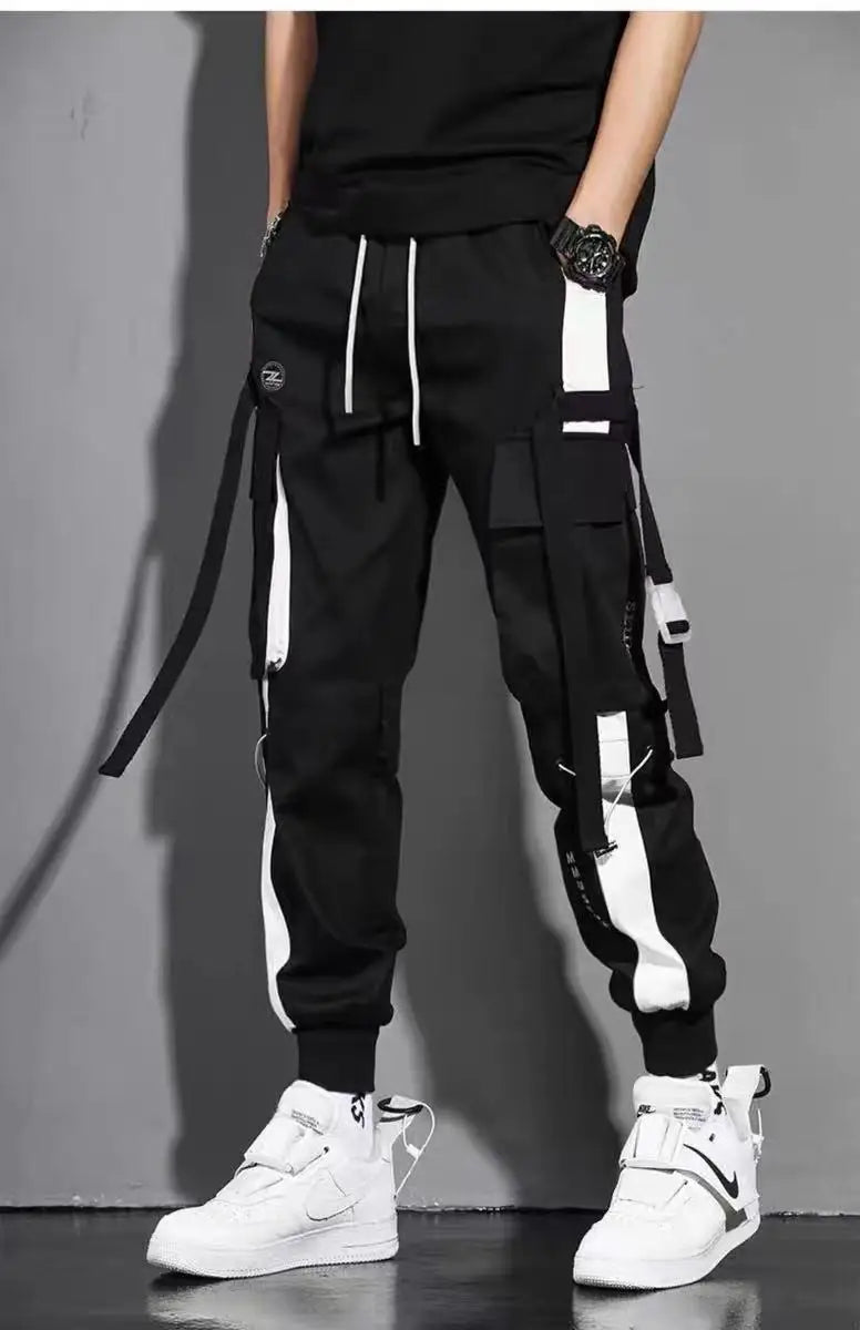 Classic Streetwear Casual Men Ribbons Harem Jogging Pants