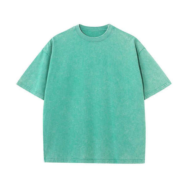 Loose Plus Size Light Green 100% Cotton Off Shoulder Wash To Make Old High-quality Solid Color Simple Men's T-shirt