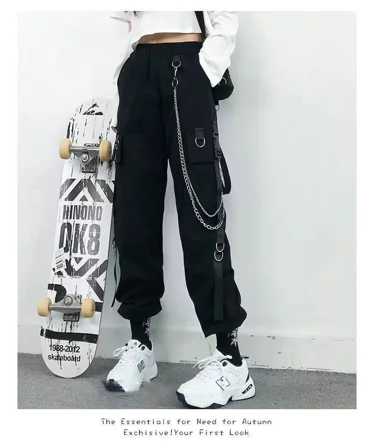 Women's Cargo Jogger Pants Baggy Cargo Pants with chain