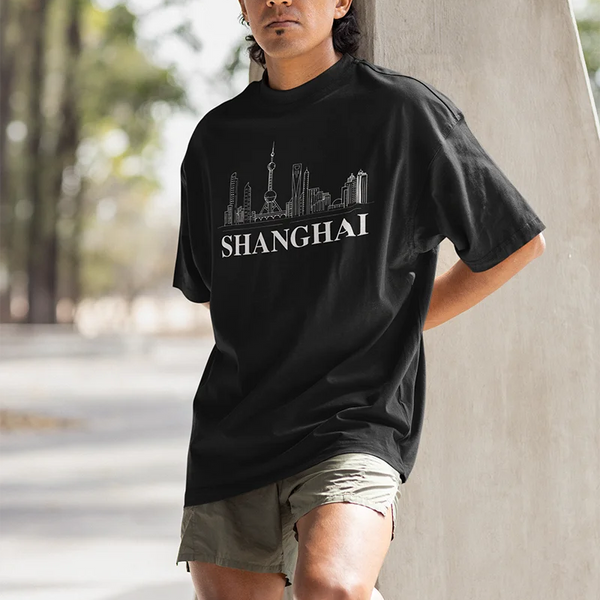 Shanghai City T-Shirt Shanghai Skyline Design Tee Short Sleeve Unisex Shirt