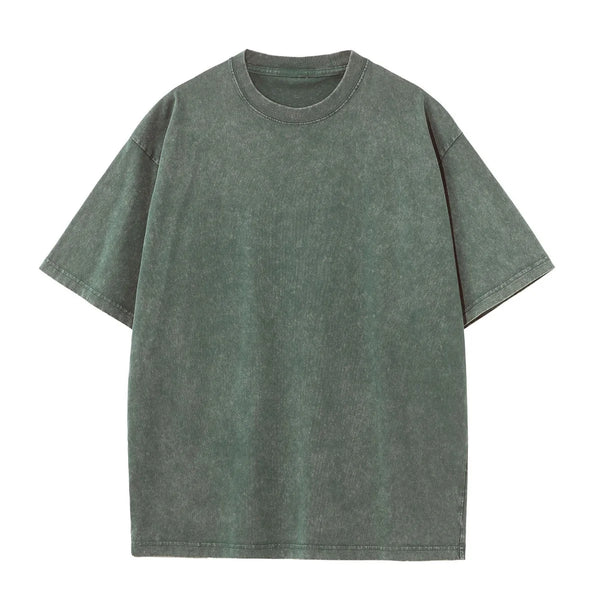 Loose Plus Size Army Green 100% Cotton Off Shoulder Wash To Make Old High-quality Solid Color Simple Men's T-shirt