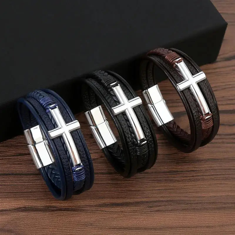 Vintage Men's Leather Bracelet Hand-Woven Multilayer Leather