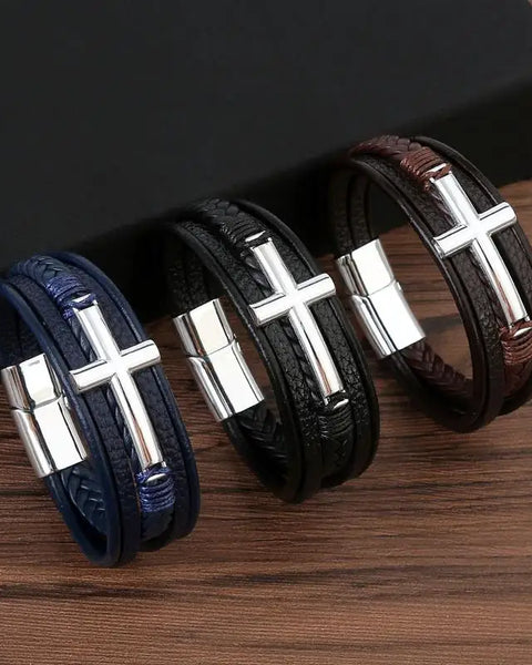 Vintage Men's Leather Bracelet Hand-Woven Multilayer Leather