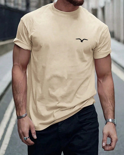 High quality men's summer Seagull print round neck short sleeve top Fashion casual cotton T-shirt street men's T-shirt clothing