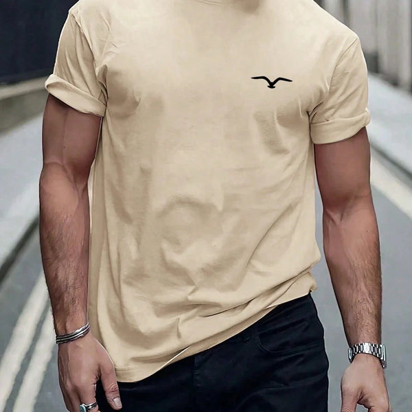 High quality men's summer Seagull print round neck short sleeve top Fashion casual cotton T-shirt street men's T-shirt clothing