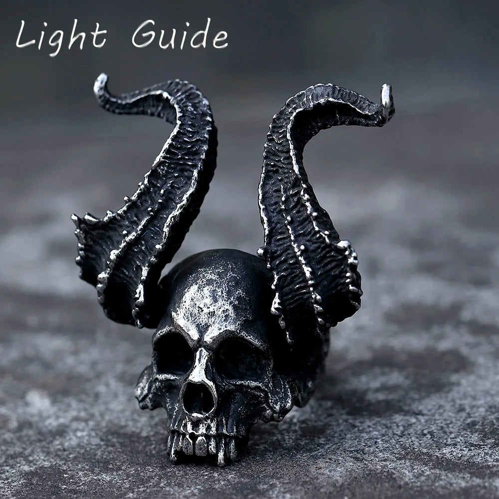 Gothic  Skull Ring Horned Satan Devil Ring