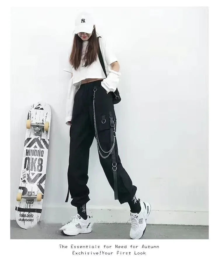 Women's Cargo Jogger Pants Baggy Cargo Pants with chain