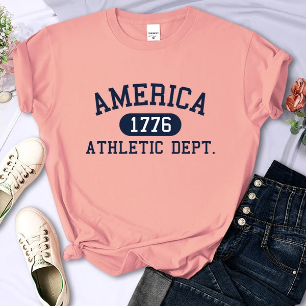 America 1776 Athletic Dept Letter T-Shirt Female Sport Casual Crop Top Cool Hip Hop Tee Shirt Soft Breathable T Shirt Women