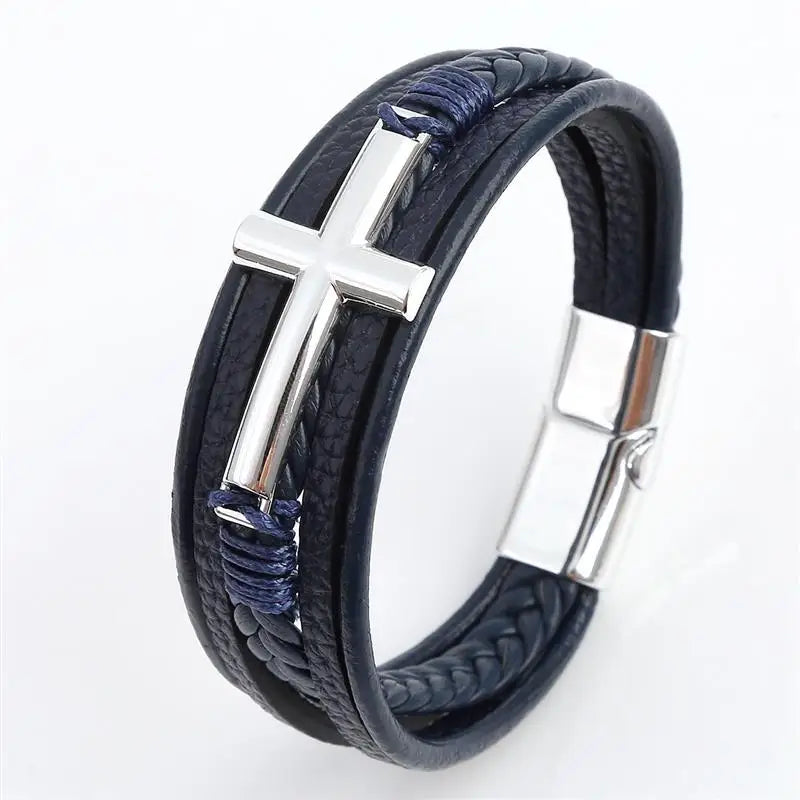 Vintage Men's Leather Bracelet Hand-Woven Multilayer Leather