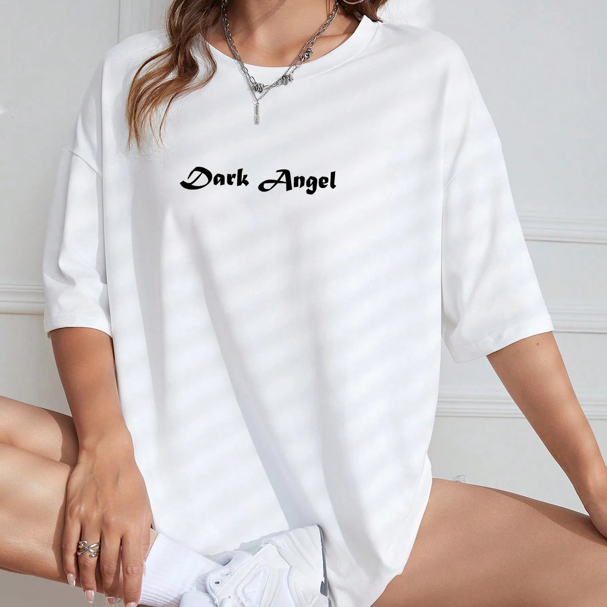 Dark Angel Wing Hot sale Graphic Printed T-Shirts For Women  Oversized Clothing