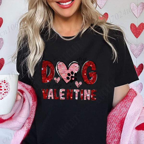 Valentine Print Casual O-Neck Fashion Streetwear  Women Graphic Tees