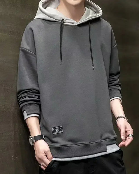 Men's Hoodie Sweatshirt Casual Loose Fashionable Spring Autumn New Style Trendy Versatile Top Trendy Fake Two-Piece Casual Jacke