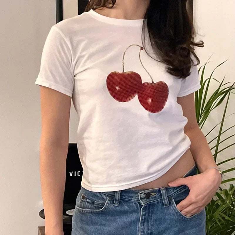 Aesthetic Summer Baby Tee Streetwear Graphic Cherry Print T-shirt