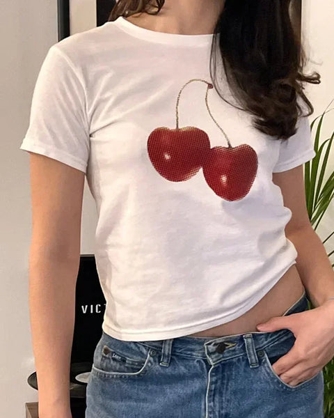 Aesthetic Summer Baby Tee Streetwear Graphic Cherry Print T-shirt