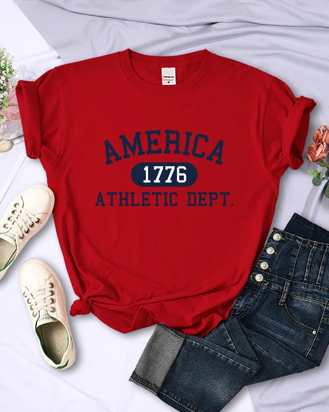 America 1776 Athletic Dept Letter T-Shirt Female Sport Casual Crop Top Cool Hip Hop Tee Shirt Soft Breathable T Shirt Women