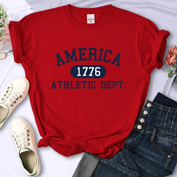 America 1776 Athletic Dept Letter T-Shirt Female Sport Casual Crop Top Cool Hip Hop Tee Shirt Soft Breathable T Shirt Women