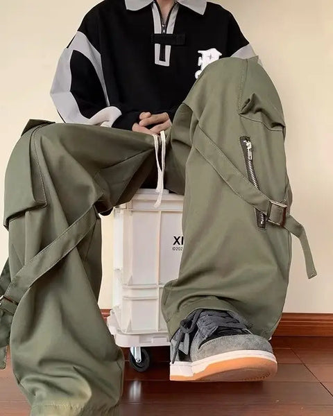 Green Cargo Pants Men Oversize Zipper Black Cargo Trousers