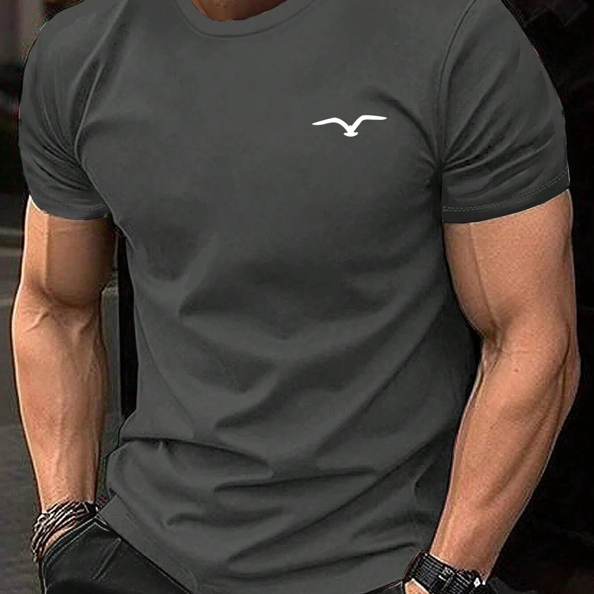 High quality men's summer Seagull print round neck short sleeve top Fashion casual cotton T-shirt street men's T-shirt clothing