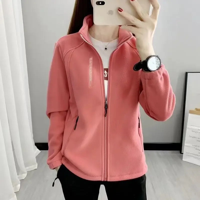 Women's Fleece Polar Turtleneck  Warm Thicken Double-Sided Velvet Outerwear Coats Zipper jacket