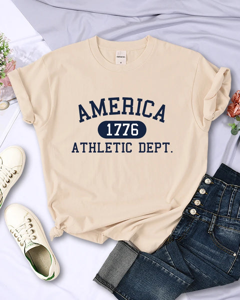 America 1776 Athletic Dept Letter T-Shirt Female Sport Casual Crop Top Cool Hip Hop Tee Shirt Soft Breathable T Shirt Women