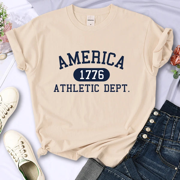 America 1776 Athletic Dept Letter T-Shirt Female Sport Casual Crop Top Cool Hip Hop Tee Shirt Soft Breathable T Shirt Women