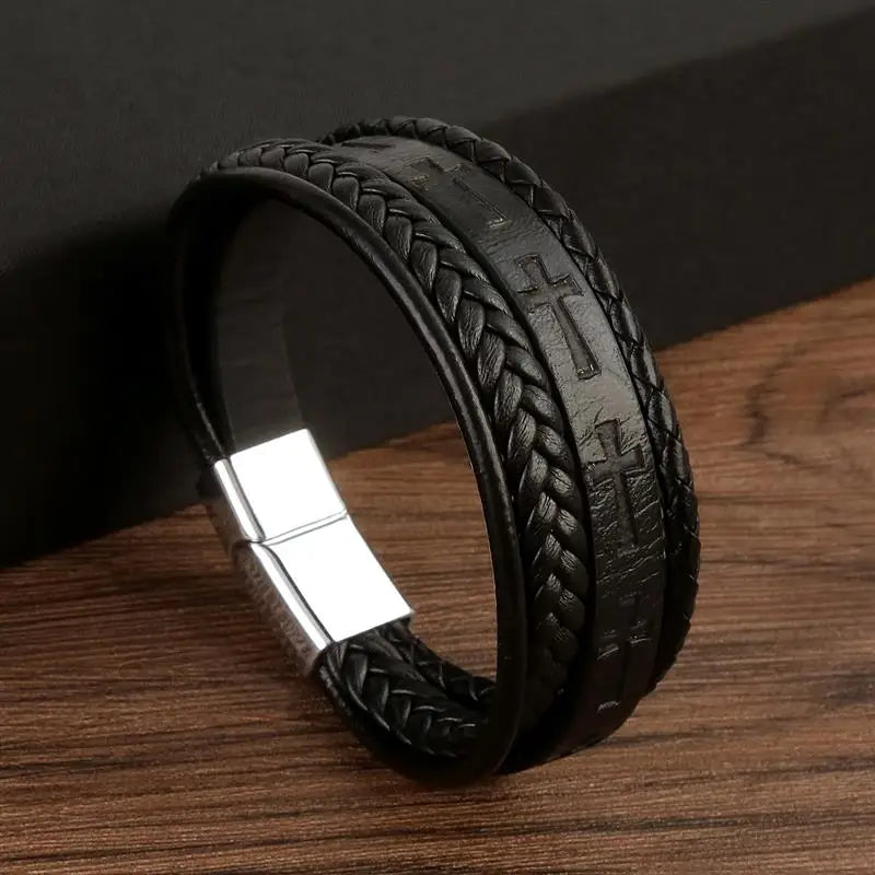 Vintage Men's Leather Bracelet Hand-Woven Multilayer Leather