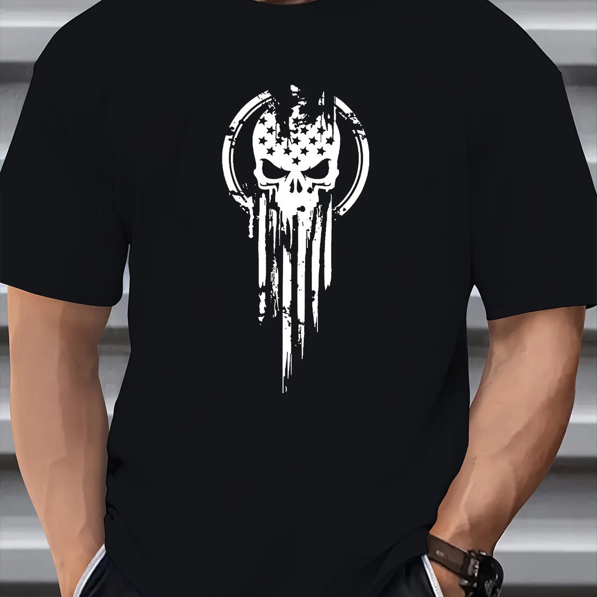 Men's 100% cotton summer fashion casual loose fit oversized Skull pattern printed sports round neck short sleeved T-shirt top
