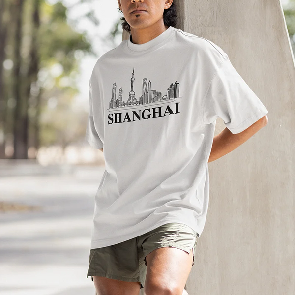 Shanghai City T-Shirt Shanghai Skyline Design Tee Short Sleeve Unisex Shirt