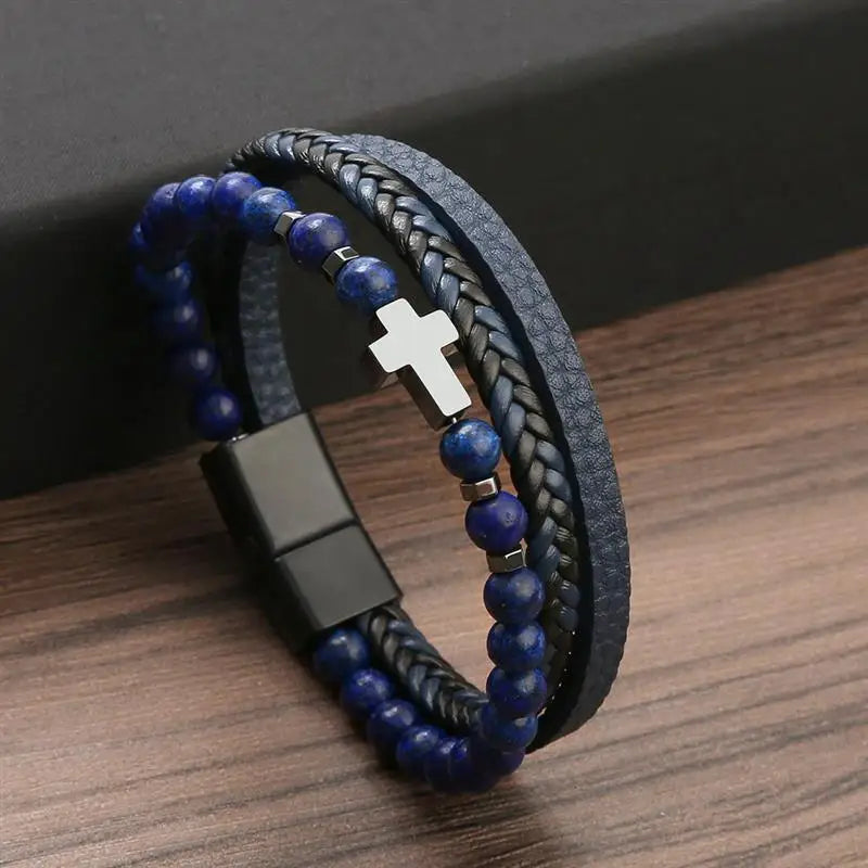 Vintage Men's Leather Bracelet Hand-Woven Multilayer Leather