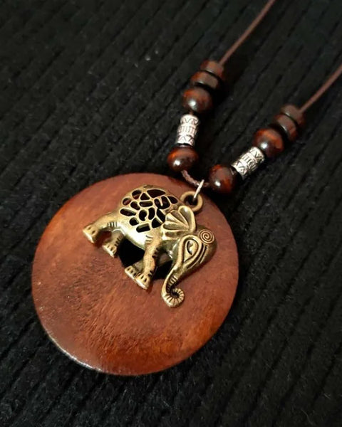 Vintage  Wooden Bird Pendant Long Necklace for Women