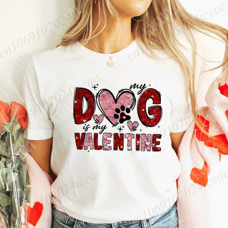 Valentine Print Casual O-Neck Fashion Streetwear  Women Graphic Tees