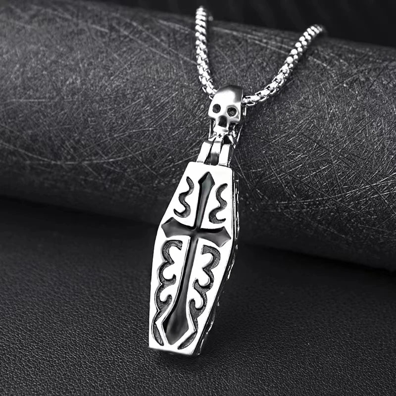 Vintage Gothic Coffin Skull Pendant