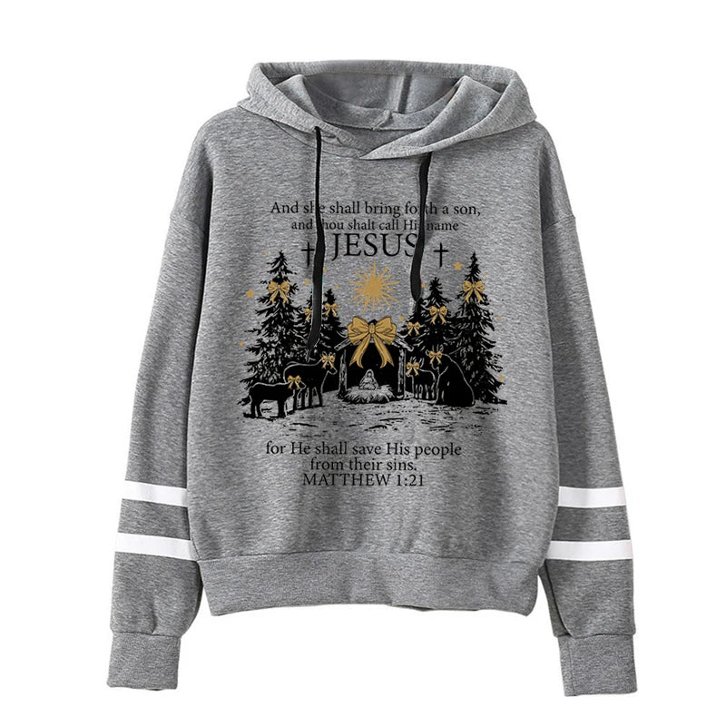 Vintage Long Sleeve  Women's Jesus Christmas Hoodies