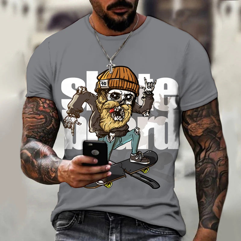 Oversized Skateboard Junior Style 3D Print Summer Men's O-Neck T-shirts