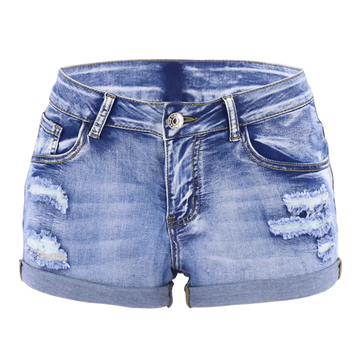 Women's Split Denim Shorts Summer Beach Wild Fashion  Perforated Elastic Slim Fit Casual Shorts