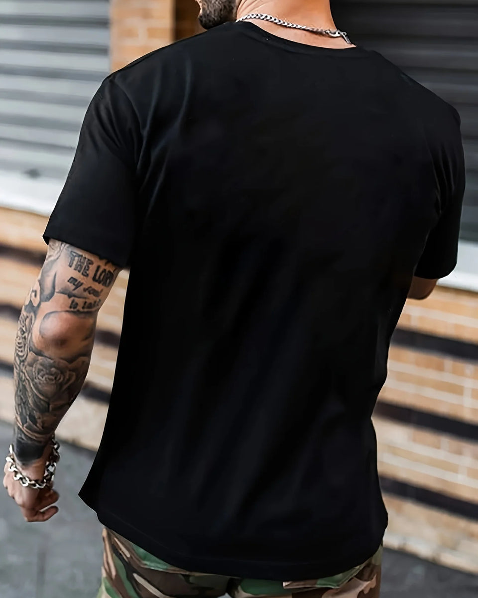 Summer men's 100% cotton comfortable casual loose fit plus size bull pattern print sports round neck short sleeved T-shirt top