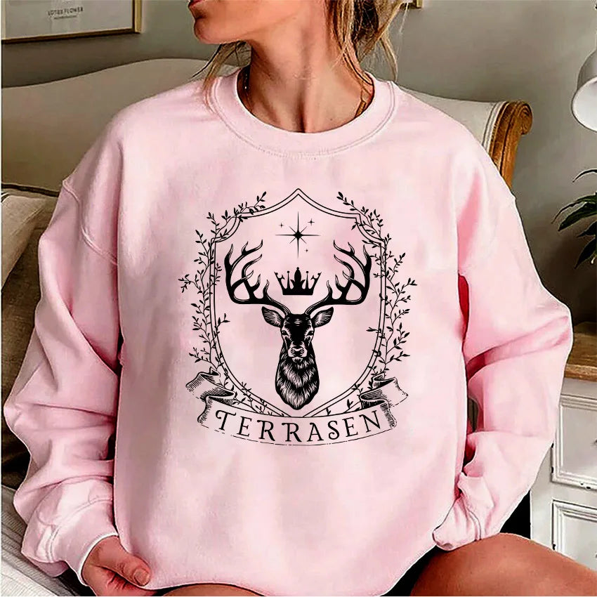 Terrasen Throne of Glass Sarah J Maas Series Hoodie Vintage Pullover Women Crewneck Sweatshirts