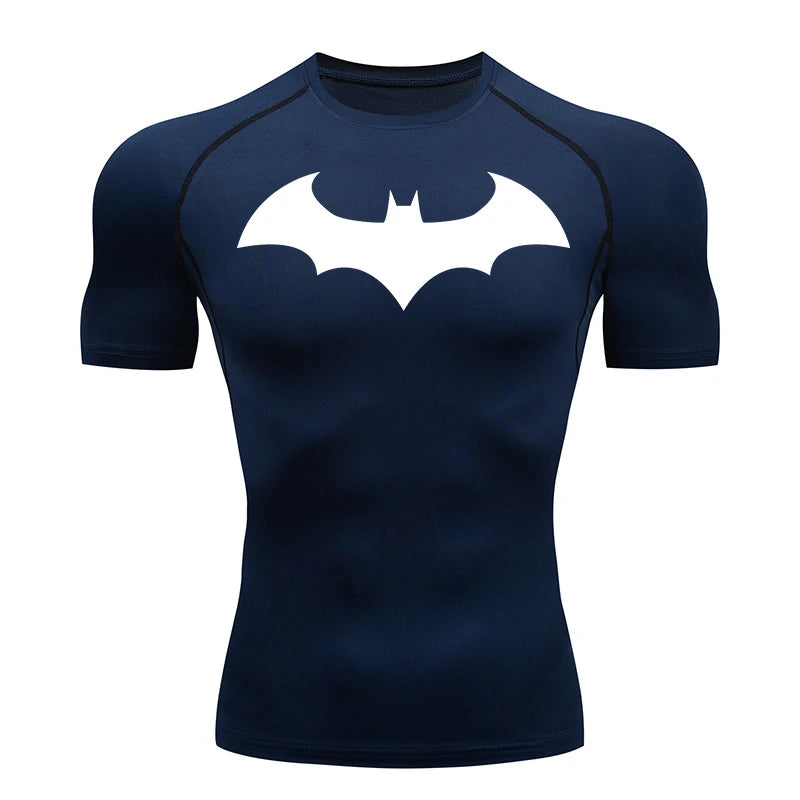 Bat Graphic Compression Shirts for Men Short Sleeve Rash Guard Gym Workout