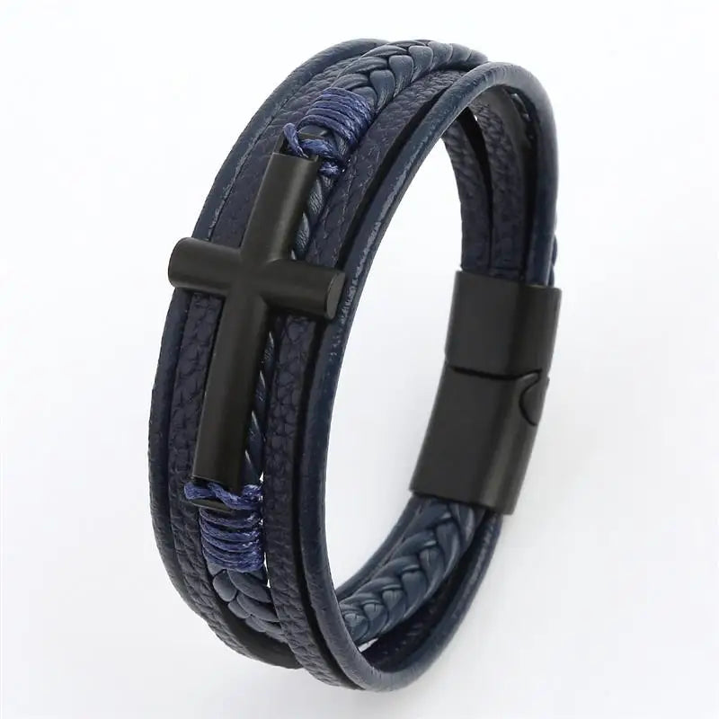 Vintage Men's Leather Bracelet Hand-Woven Multilayer Leather