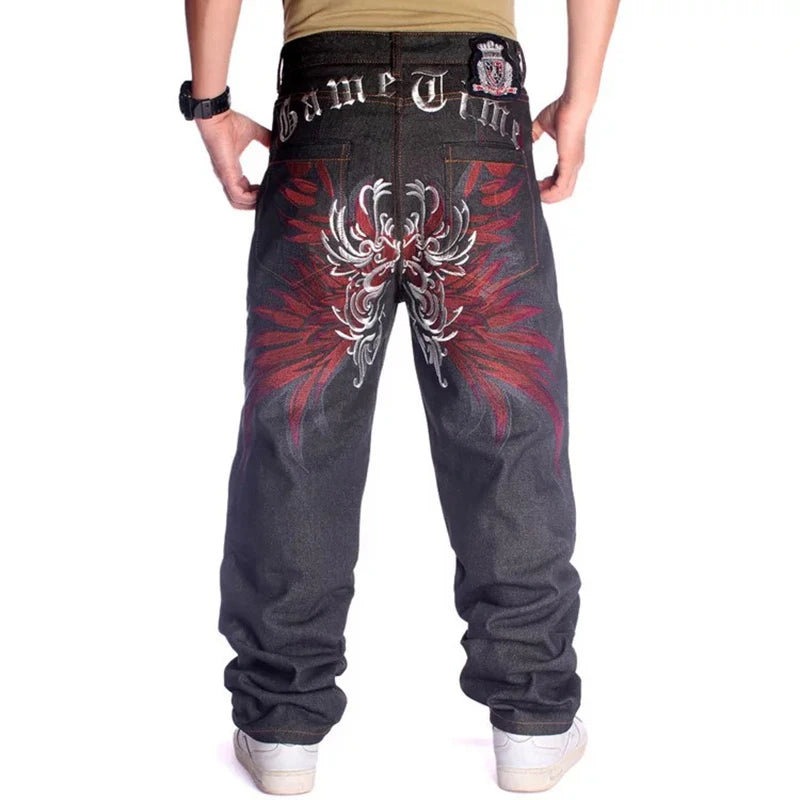 Nanaco Man Loose Baggy Jeans Hiphop Skateboard Denim Pants Street Dance Hip Hop Rap Male Black Trouses